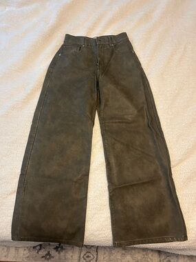 Free People Wide Leg Faux Leather Pants - Dark Olive